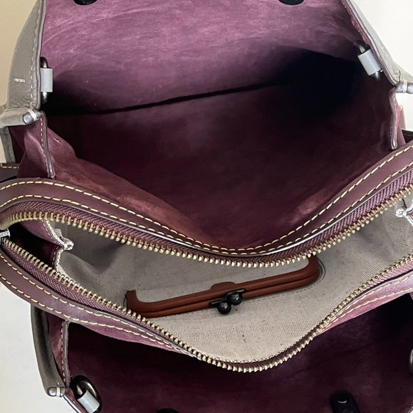 Coach Rogue 25 Grey Purple Colorblock Genuine Pebble Leather Satchels Handbags - Picture 16 of 16